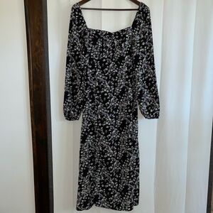 Black Missguided midi dress with purple, blue, green floral print. Size 8 Tall!